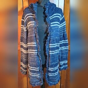 FYLO Navy and White Striped Hooded Cardigan